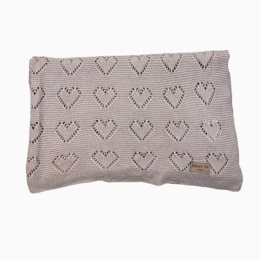 Couverture greige 'coeurs' en tricot de coton pointelle