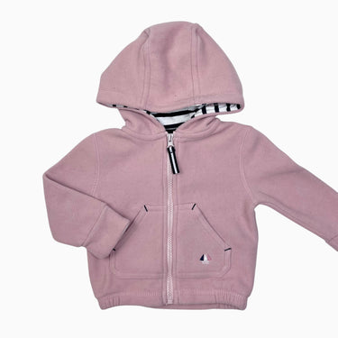 Veste rose à capuchon en polar avec revert ligné 9M