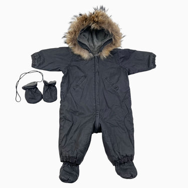 Combi mi-saison anthracite doublé en peluche avec fourrure amovible et accessoires 6M