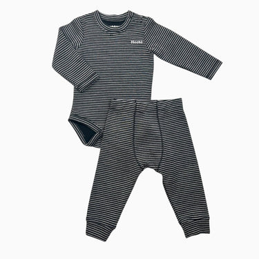 Ensemble sous-couche body et legging à rayures noires en poly et laine 3-6M