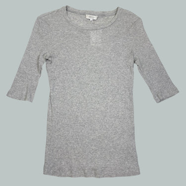 T-shirt gris en coton et modal cotelé pour femmes S