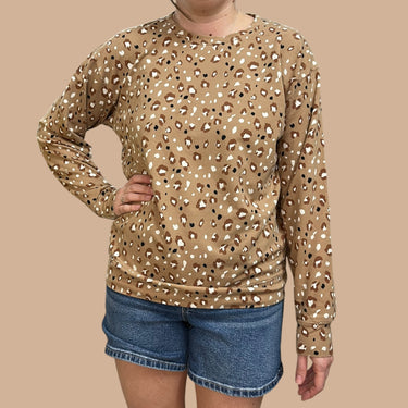 Pull à imprimé léopard en coton bio, rayonne de bambou et spandex pour femmes M