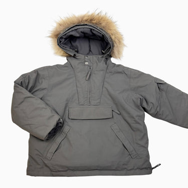 Manteau style anorak gris avec fourrure amovible doublé en duvet et poly 8Y