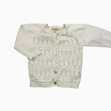 Cardigan crème en tricot pointelle de coton 12M