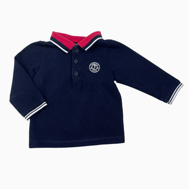 Chandail style polo marine en coton piqué avec col rouge 12M
