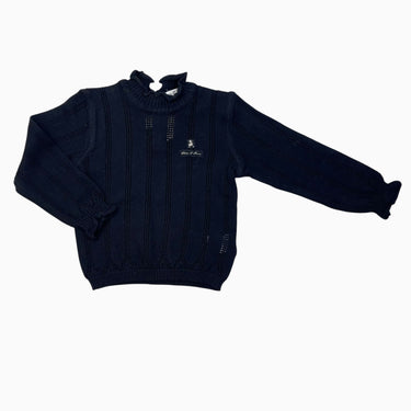 Pull noir à col montant en coton ajouré 18M