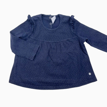 Robe bleu marine profond à imprimé petits pois blancs en coton 12M