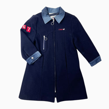 Manteau vintage marine en laine-poly avec denim 5Y
