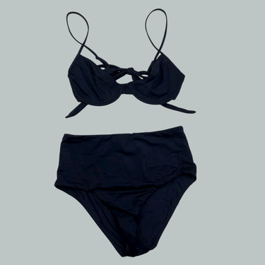 Bikini noir 'balconet ' et culotte taille haute pour femmes M