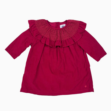 Robe rouge en corduroy brossé à large col à smock 12M