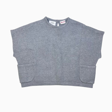 Pull gris manches courtes en tricot de viscose et nylon 9-12M