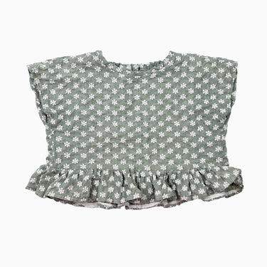 Blouse cropped menthe avec fleurs brodées 6-7Y