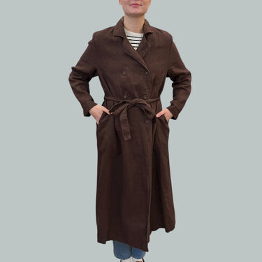 Manteau chocolat en lin pour femmes S