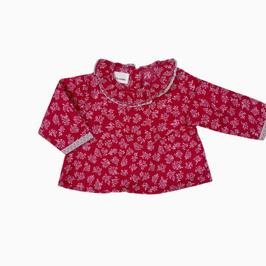 Blouse à col large rouge fraise fleuri 3M