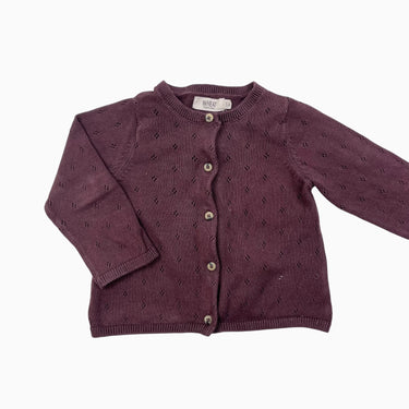 Cardigan prune en coton pointelle 12M