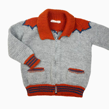 Veste grise et orange en tricot fait à la main 7-8Y