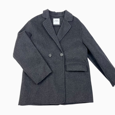 Manteau gris charcoal 'midi' en laine et poly 11-12Y