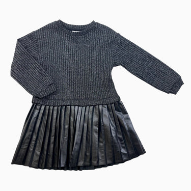 Robe noire à paillette avec volant en simili-cuir 4-5Y