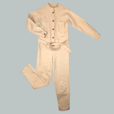 Combi 'boiler' ceinturée crème en canvas de coton pour femmes T1 fit XS-S