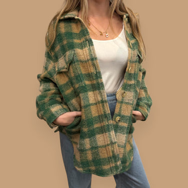 Manteau en laine vert carreauté GANNA pour femmes XS