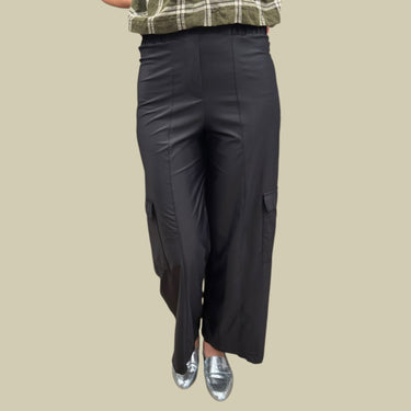 Pantalon 'cargo' noir satiné pour femmes S