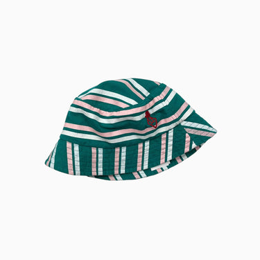 Chapeau bucket rayé vert-corail 44cm 3-6M