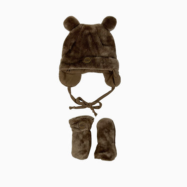 Tuque avec mitaines marron en peluche 0-6M