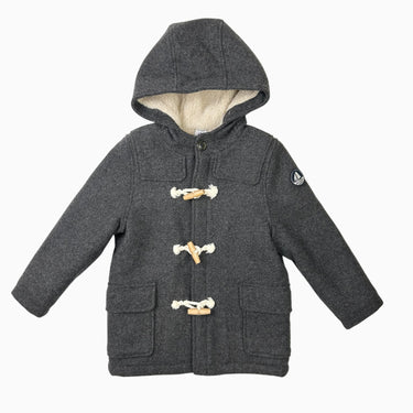 Manteau caban anthracite en laine et poly doublé en sherpa 4Y