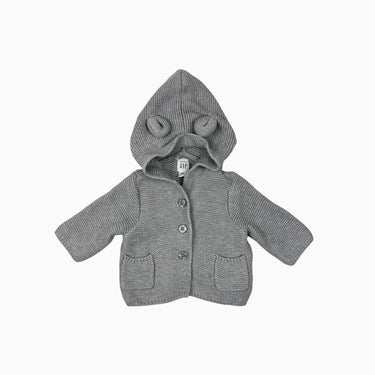 Veste grise capuchon tricot 0-3M