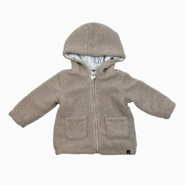 Manteau à capuchon avoine en bouclette 18M