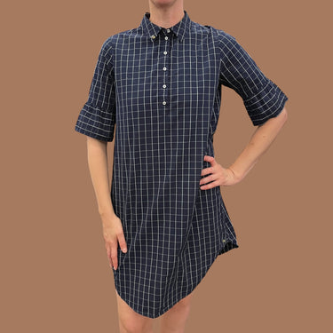 Robe marine carreauté en coton pour femmes M
