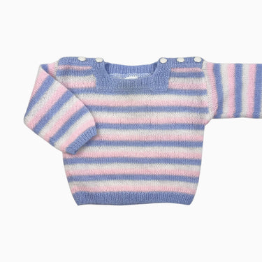 Pull à rayures mauve et roses en tricot vintage 6-9M