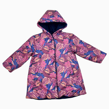 Manteau imperméable midi à fleurs roses réversible marine en velours 4Y