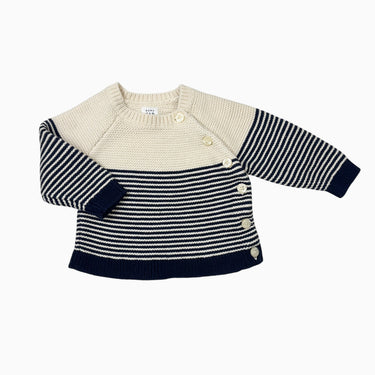 Pull vanille à rayures marines en tricot de coton 3-6M