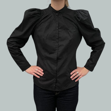 Blouse noire en coton avec épaules bouffantes pour femmes S