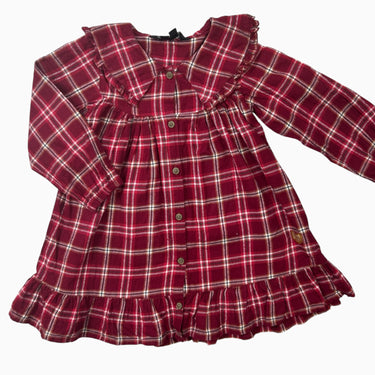 Robe à col rouge à imprimé carreaux en coton 18-24M