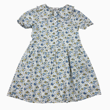 Robe à col claudine blanche fleurie marine et dijon 10Y