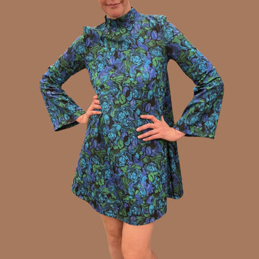 Robe fleurie bleue et verte en poly et élasthanne pour femmes M