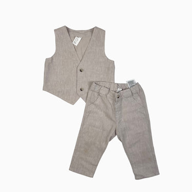 Veston et pantalon en lin naturel et coton 6-9M