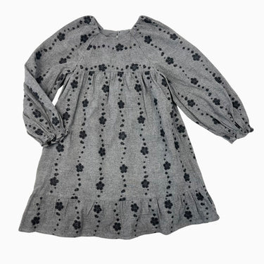 Robe grise en poly et coton avec fleurs noirs 5-6Y