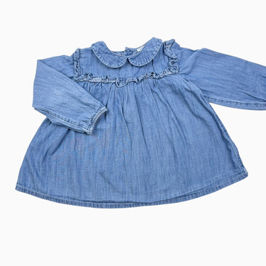 Blouse tunique à col claudine en coton chambray 36M
