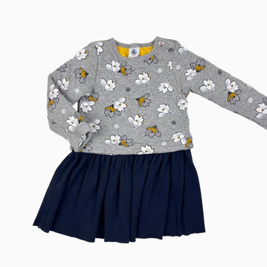 Robe grise fleurie matelassée et marine 3Y