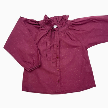 Blouse bordeau en coton à petits pois dorés 6Y