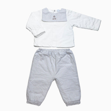 Ensemble blanc doublé avec col vichy ourson 12M