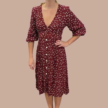 Robe lie de vin fleurie en rayonne pour femmes S