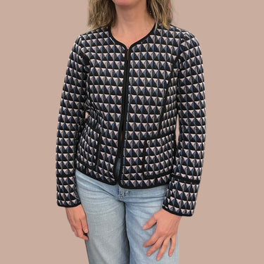 Veste matelassée triangles marine et noir en coton et poly pour femmes M