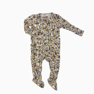 Pyjama fleurs jaunes avec froufrous en bambou et spandex 3-6M