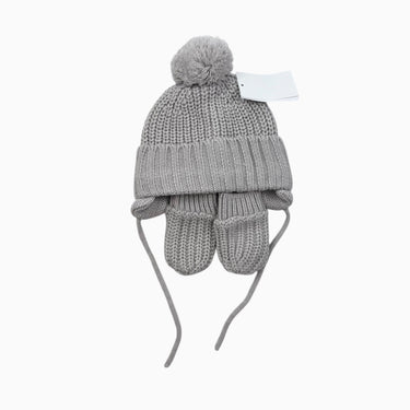 Tuque avec mitaines grises en tricot 3-6M
