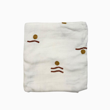 Couverture blanche à pois et motifs 'sunset' en mousseline