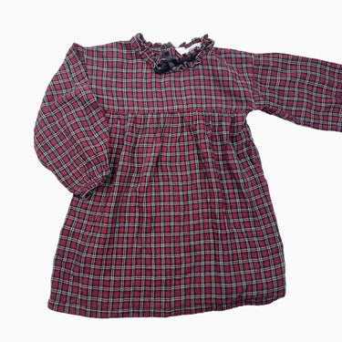 Robe rouge à carreaux en coton avec noeud en velours 6-7Y